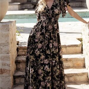 Baltic Born Black Floral V-Neck Maxi Dress